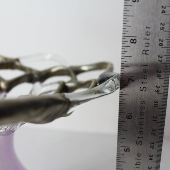 M Duca Hand Blown Mid-Century Glass Lattice Web Vase Gold Lavender Signed - Picture 13 of 16